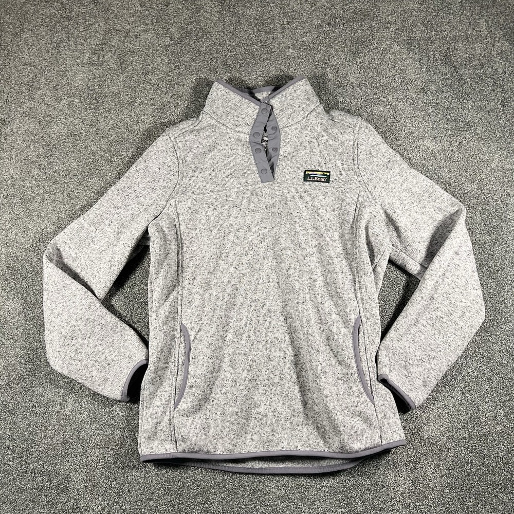 L.L.Bean Sweater Fleece Pullover Snap Mock Neck Gray Women’s Medium Jacket